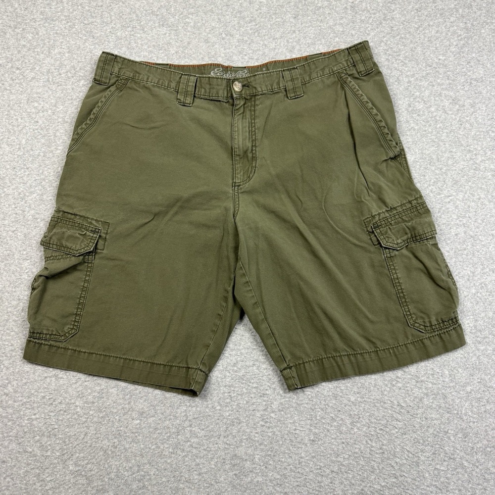 Eddie‎ Bauer Cargo Shorts Men's 40x10 Specially Dyed 100% Cotton Ripstop Green